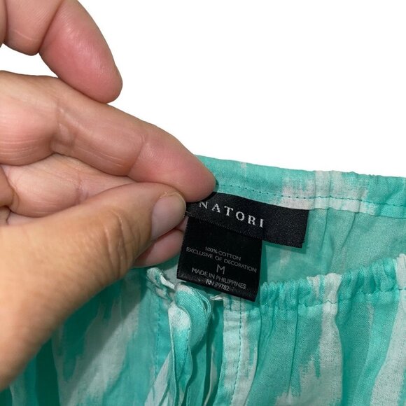 Natori Women Nightgown Size Medium Green White Pure Cotton Sleepwear Batik Print - Picture 5 of 10